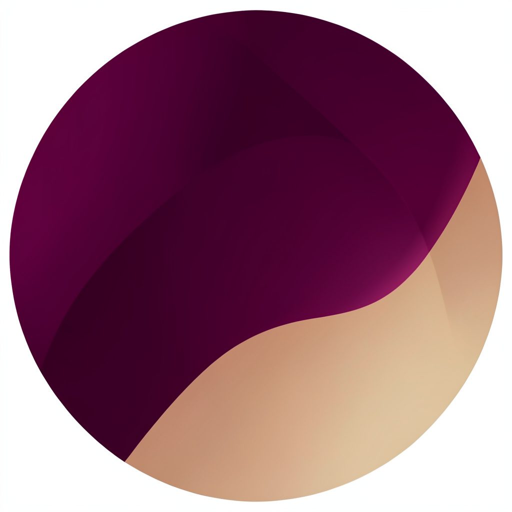 Abstract circular composition in deep plum and warm sand tones, conveying quiet strength and community
